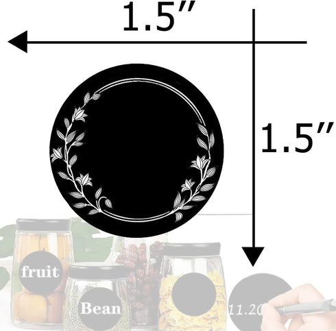 1.5 Inch Round Spice Jar Chalkboard Labels with Wreath Design Blackboard Stickers Kitchen Pantry Labels for Canning Bins,Containers,Mason Jars Sea...