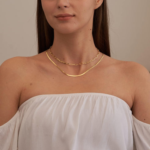CHESKY Necklace for Women, 14k Gold Plated Layered Herringbone Paperclip Chain and Double Snake Chain Necklace Dainty Choker Necklaces...