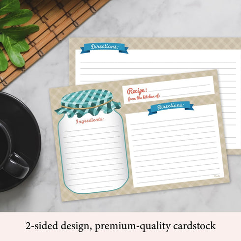 Neatz Mason Jar Recipe Cards - 50 Double Sided Cards, 4x6 inches. Thick Card Stock...