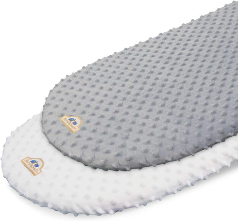 BlueSnail Soft and Strechy Minky Bassinet Fitted Sheet, Cradle Sheets for Bassinet Pad/Mattress 2pk(Bassinet, White+Gray)...