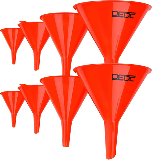 DEDICO Oil Funnels - Plastic Funnel Set for Car, Automotive, Kitchen - Mini, Small, Large Red (8pcs)...