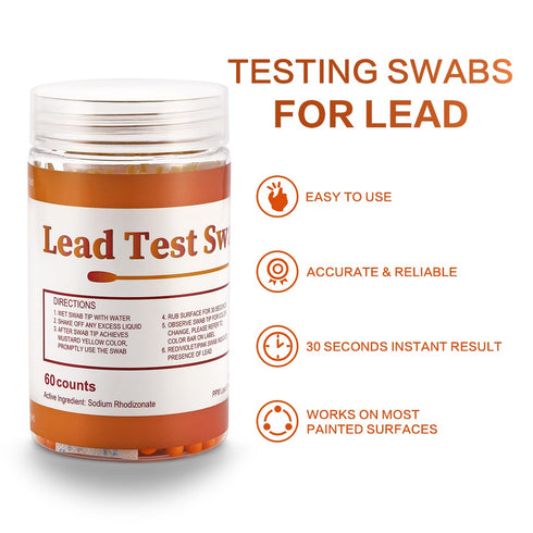 Lead Test Kit for Dishes, 60 Pcs Rapid Lead Test Swabs, Dip in Water Lead Testing Kit, Lead Paint Test Kit Home Use for All Surfaces, Results in 3...