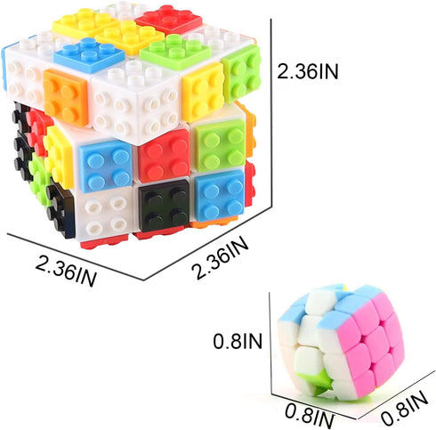Speed Cube 3x3 with Building Blocks, Mini Cube 3x3 Included, Smooth Magic Cube Puzzle Cube Toy Gift for Kids & Adults (White Brick Cube + Mini Cub...