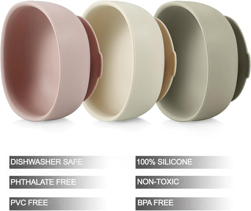 PandaEar 3 Pack Silicone Suction Bowls for Baby Toddler Infant Kids| Baby Food Bowls First Stage Feeding| Toddler Bowls Suction Food Grade Soft Sa...