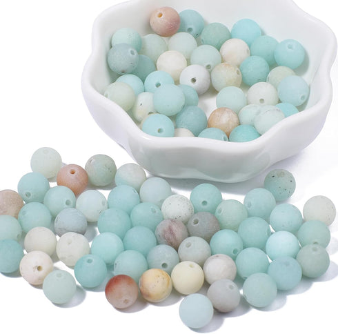100Pcs 6mm Natural Frosted Amazonite Gemstone Beads Round Loose Stone Beads for Jewerly Making with Crystal Stretch Cord...