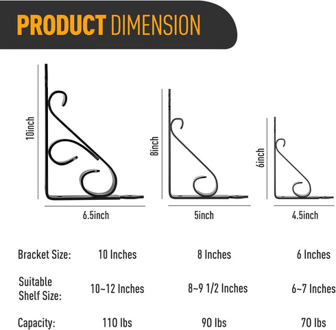 Decorative Shelf Brackets,6inch Wall Mounted Floating Shelf Bracket for DIY Open Shelving,Pack of 2 Heavy Duty Rustic Iron Metal Corner Bracket Sh...