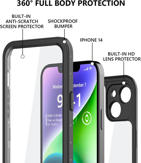 for iPhone 14 Waterproof Case with Built-in Screen Protector, Shockproof Dustproof Full Body Protective IP68 Waterproof Phone Case for iPhone 14 6...