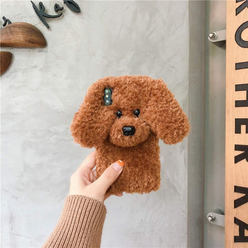 UnnFiko Super Cute Teddy Dog Fluffy Fur Case Compatible with iPhone 7 Plus/iPhone 8 Plus, Fuzzy Furry Warm Plush Soft TPU Winter Case Protective C...