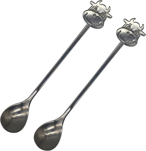 Maydahui 2PCS Cow Spoon 5.9inch 18/10(304) Stainless Steel Coffee Spoon Cartoon Animal Dessert Spoon Tableware Kitchen Tools for Sugar Tea Drink I...