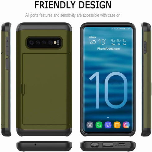 Galaxy S10E Case, Ultra-Thin Shockproof Hard Back Silicone Dual Layer Protective Credit Card Holder ID Cards Slot Scratchproof Cover Case Compatib...