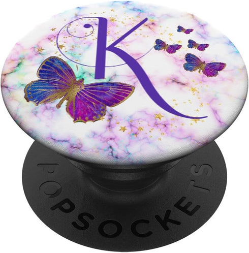 Purple Butterfly Letter K Initial Personalized Monogram PopSockets Adhesive PopGrip...