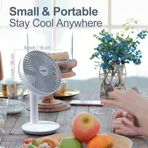 6-Inch Rechargeable Small Desk Fan, Portable Battery-Operated Table Electric Fan with 4 Speed Levels, Personal Mini Fan for Home Bed Study Room Be...
