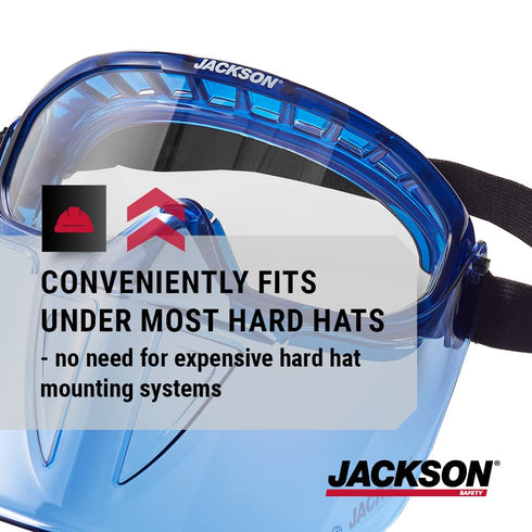 Jackson Safety GPL500 Safety Goggles with Flip Up/Detachable Blue Face Shield - Eye Protection Goggles Over Glasses for Men & Women - Anti-Fog, Cl...