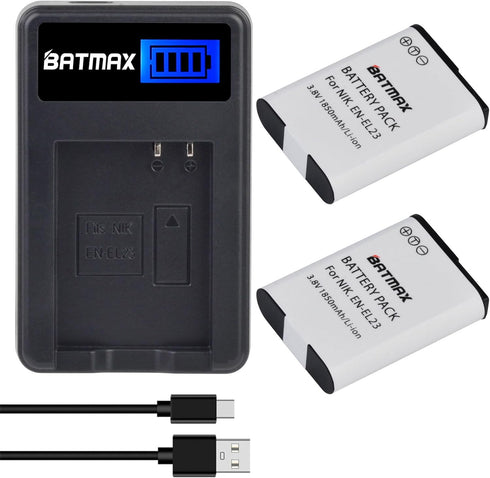 Batmax 2X EN-EL23 EN EL23 Battery + Quick LCD Charger for Nikon Coolpix P600, P610, B700, P900, S810c Digital Cameras...