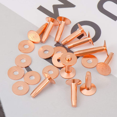 SelfTek 20Pack Copper Rivets and Burrs (14mm and 19mm) with 2Pcs Punch Rivet Tool for Belts, Bags, Collars, Leather-Crafting, Bracelets...