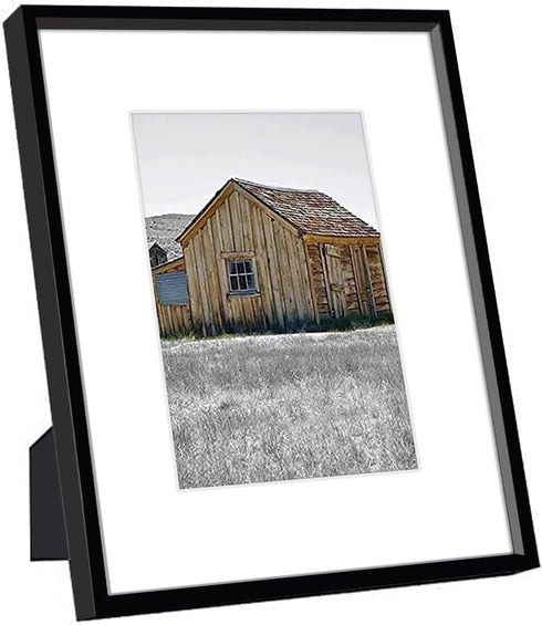 Golden State Art, 8x10 Black Picture Frame Display Photo 5x7 with Mat or 8 x 10 Without Mat for Wall Mounting, Classic Satin Aluminum Frames with ...