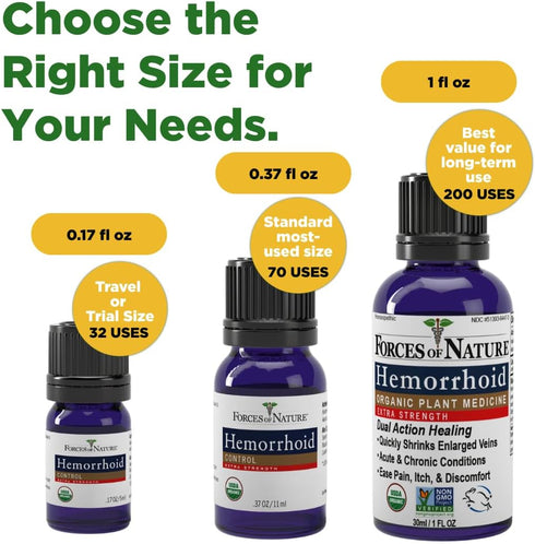 Forces of Nature Hemorrhoid Control Extra Strength, Organic Homeopathic Medicine with Witch Hazel, Horse Chestnut, and Soothing Essential Oils for...