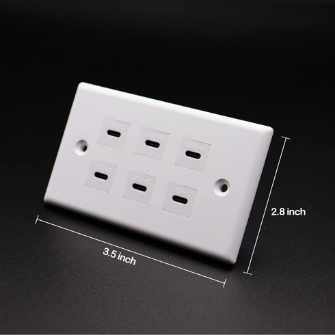 6 Port Buckle Free Welding USB Type-A/USB Type-C Wall Outlet Panel, Disscool Type C Wall Outlets with USB Ports White Compatible with iPhone/Samsu...