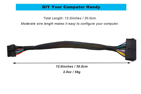 ZLKSKER 24 Pin to 14 Pin Power Supply Cable with Sleeve 12 Inches, 18AWG, ATX PSU Main Power Adapter Cord, Plug & Play for Lenovo IBM Dell A75 B75...