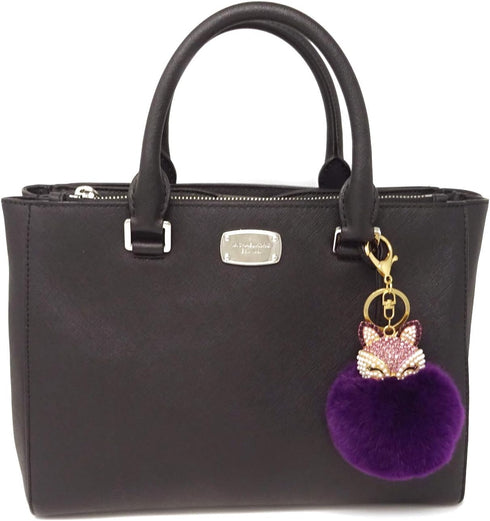 Honbay Faux Rabbit Fur Fluffy Keychain Fashion Fox Head Alloy Keychain Sparkly Rhinestone Handbag Backpack Car Keychain...