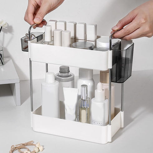 2-Tier Adjustable Countertop Organizer Tray Dual-Level Spice Rack and Cosmetic Storage Multipurpose Kitchen Cabinet & Pantry Organizer for Condime...