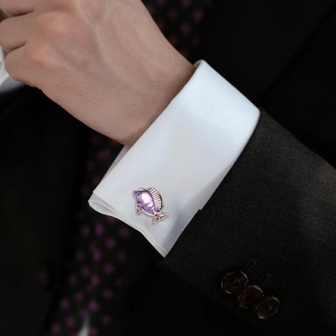 Unique Purple Tropical Fish Cufflinks For Men With Gift Box...