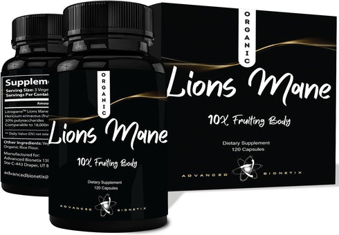 Organic Lions Mane Supplement 120 Capsules. Brain Support Nootropic Immune System Support Mushroom Supplement. 10X Extract Similar to 18,000mg, Co...
