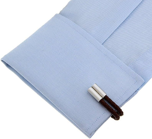 Leather Braided Brown Pair Cufflinks in a Presentation Gift Box & Polishing Cloth...