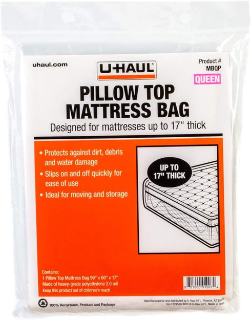 U-Haul Pillow Top Queen Mattress Bag – Moving & Storage Cover for Mattress or Box Spring – 99” x 60” x 17”...