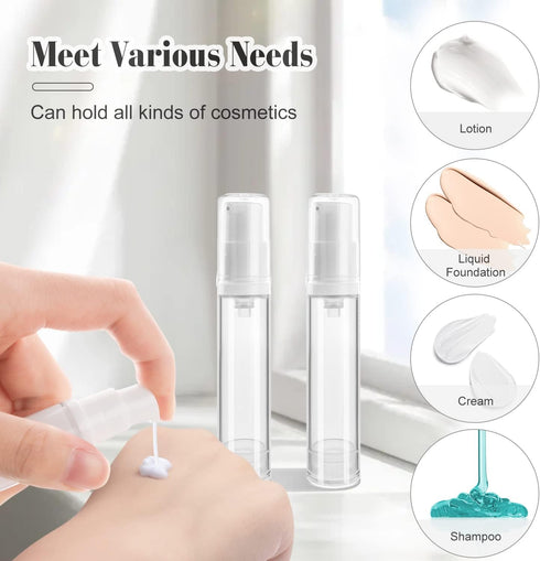20Pcs 10ml/0.34oz Airless Pump Bottle Refillable Plastic Airless Vacuum Dispenser Portable Clear Cosmetic Sample Vial Container Jars for Lotion Em...