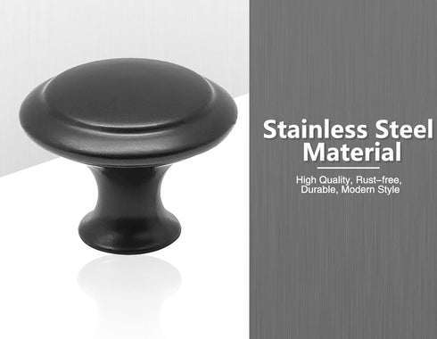 25PCS Black Mushroom Knobs, Stainless Steel Dresser Knobs 1 inch Diameter Round Drawer Knob Pull Handle with Mounting Screws for Chest Cabinet Cup...
