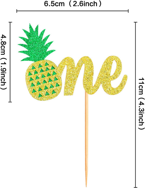 Ercadio 24 Pack Pineapple One Cupcake Toppers Glitter Pineapple 1st Birthday Cupcake Picks Hawaii Luau Tropical Cupcake Decors Summer Theme Baby S...