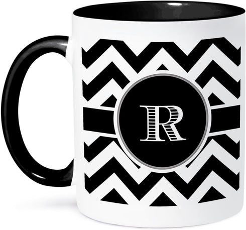 3dRose mug_222080_4 Black and white chevron monogram initial R - Two Tone Black Mug, 11oz...