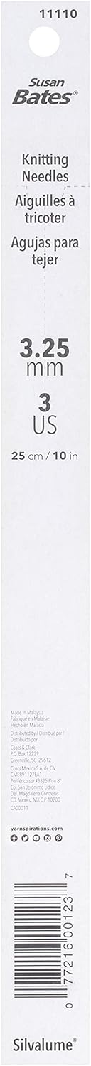 Susan Bates 10-Inch Silvalume Single Point Knitting Needle, 3.25mm, Blue......