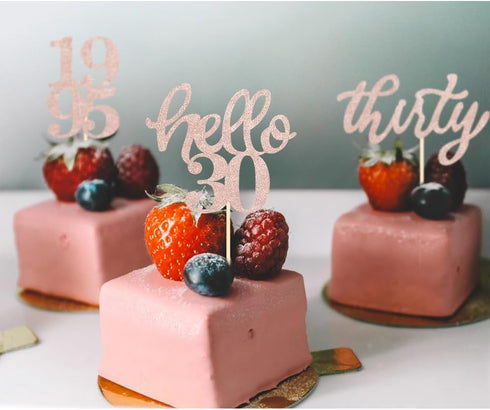 24 Pcs Rose Gold Glitter 30th Birthday Cupcake Toppers for 30th Anniversary Birthday Party Wedding Party Decorations...