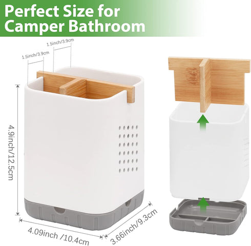 Boperzi Toothbrush and Toothpaste Holder with Bamboo Divider for Bathroom Countertop Organizer, Plastic Detachable Anti-Slip Large Electric Toothb...