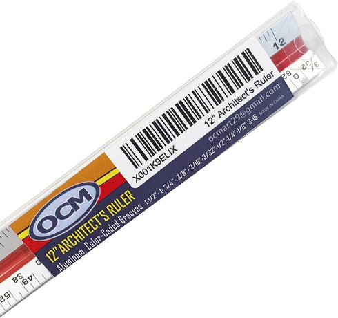 OCM 1 Triangular Architect Scale Ruler (Professional Grade Solid Aluminum) Color Coded 12 Inch Architectural Scale (Imperial Measurements) - Ideal...