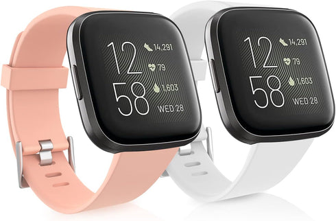 2 Pack Waterproof Bands Compatible with Fitbit Versa 2 Bands for Women Men, Classic Soft Sports Replacement Wristbands for Fitbit Versa 2/Versa Li...