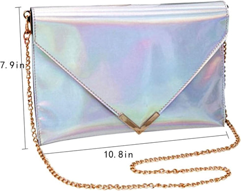 Shoulder Bag Fashion Women Holographic Envelope Clutch Handbag Chain Crossbody Bag Tote Purse...