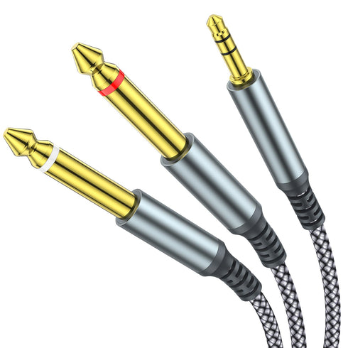 1/8 to 1/4 Stereo Cable,6.6FT 3.5mm TRS to Dual 6.35mm 1/4 TS Mono Y Splitter Audio Cord Adapter Compatible with iPhone, PC, Computer Sound Card, ...