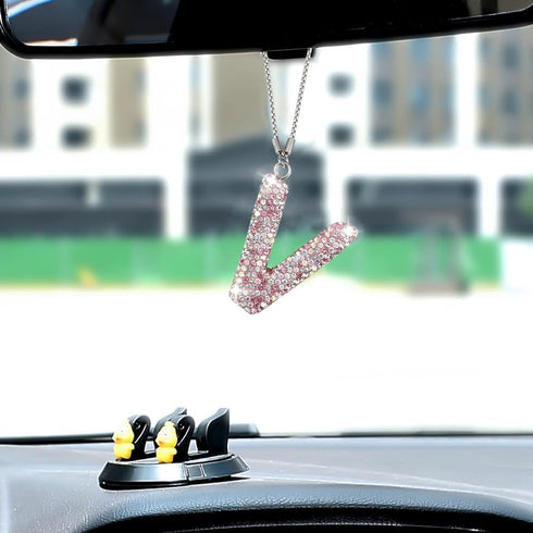 JSCARLIFE Bling Letter Pendant, Car Rear View Mirror Ornament Cute Hanging Crystal Pendant Bling Car Accessories, Lucky Diamond Rhinestone Women C...