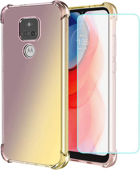 for Moto G Play 2021/Motorola G Play 2021 Case with Tempered Glass Screen Protector, Clear Gradient Slim TPU Back Phone Protective Cover for Motor...
