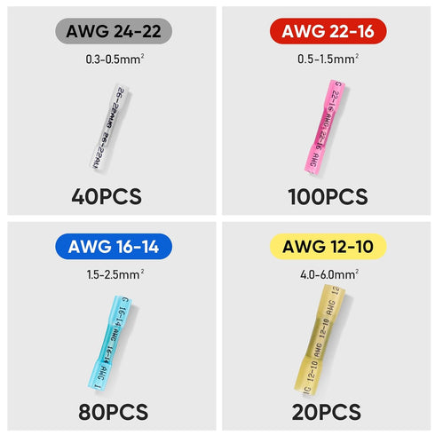 TICONN 240 PCS Heat Shrink Butt Connectors Kit, AWG 24 – 10 4 Sizes Butt Splice, Insulated Waterproof Electrical Marine Automotive Wire Crimp Term...