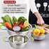 Stainless Steel Deep Colander Micro-perforated 2.5 Quart Metal Food Strainer with Green Silicone Handles for Draining Pasta Cleaning Food like Fru...