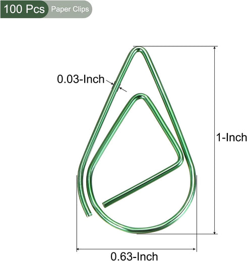 YOKIVE 100 Pcs Paper Clips, Drop-Shaped | Keep Desk Neat, Great for Art, Home, Daily Use (Green, 1-Inch)...