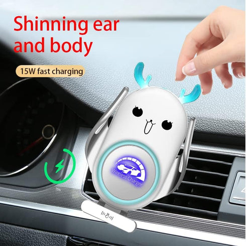 Universal Wireless Car Charger Mount, Auto-Clamping 15W Rechargeable, Air Vent Dashboard, Compatible with iPhone 14/13/12/11/X/9 Series, Samsung S...