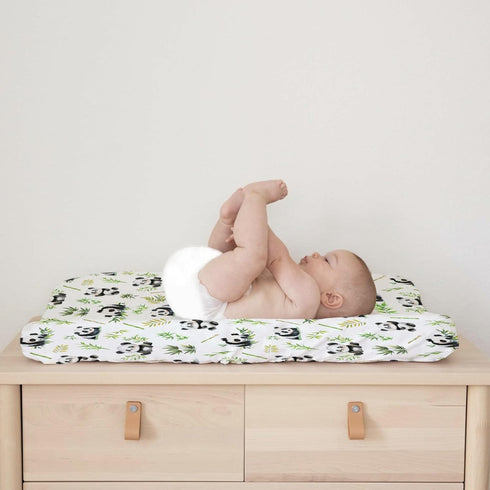Watercolor Panda Green Leaves Baby Changing Pad Cover Sheets for Boy Girl 32''x16'' Cute Bear Unisex Fitted Diaper Changing Table Sheets Soft Brea...