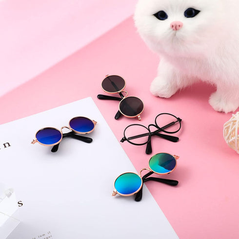 8 Pcs Pet Dog Cat Costume Halloween Dog Neck Tie Dog Sunglasses for Small Dog Cat Round Metal Classic Retro Sunglasses Tie Pet Costume Tuxedo Neck...