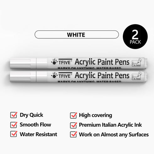 TFIVE White Paint Marker Paint Pens - 2 Pack Acrylic Permanent Marker, 0.7mm Extra Fine Tip Paint Pen for Art Projects, Drawing, Rock Painting, Ce...