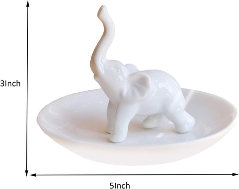 PUDDING CABIN White Elephant Ring Holder Dish Ring Tray for Jewelry | Elephant Gifts for Women Christmas, Birthday, Mother's Day...